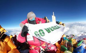 Atanas Skatov - Holding Go Vegan Flag on Everest 2017