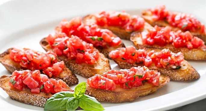 Vegan Bruschetta with Tomatoes and Basil Recipe for Valentine's Day Date